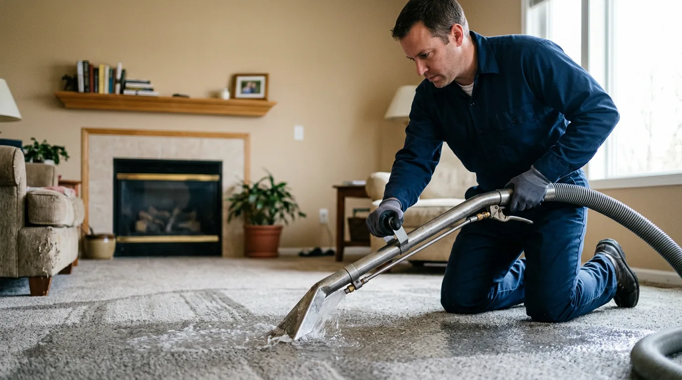Water damage restoration technician working near Meta, MO
